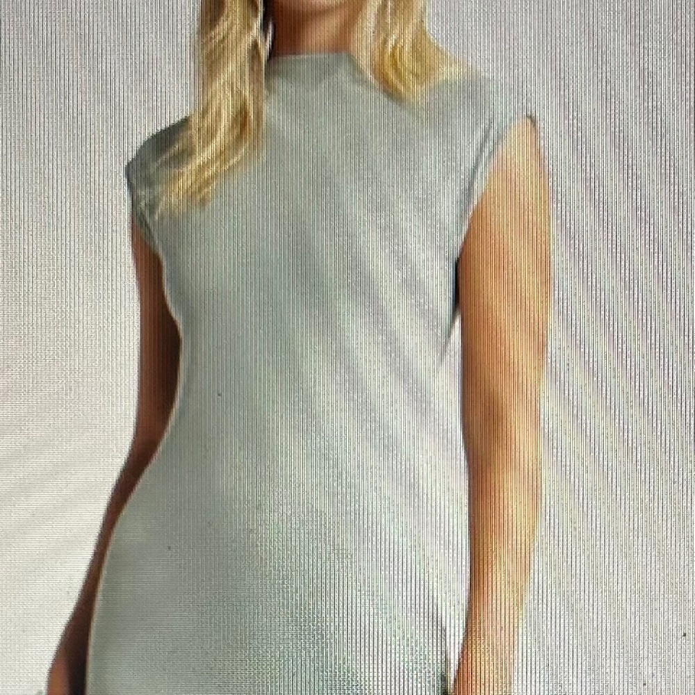 D23 Open Edit Large Cap Sleeve Teal Pond Nylon Spandex  Double Layered Dress